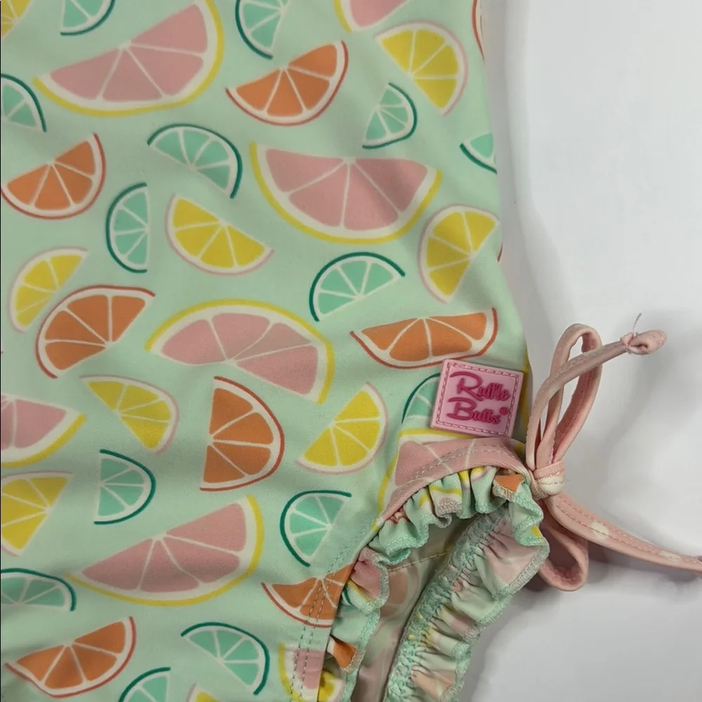 Ruffle Butts Baby Girls Squeeze The Day Pink and Green Citrus One Piece Swimsuit